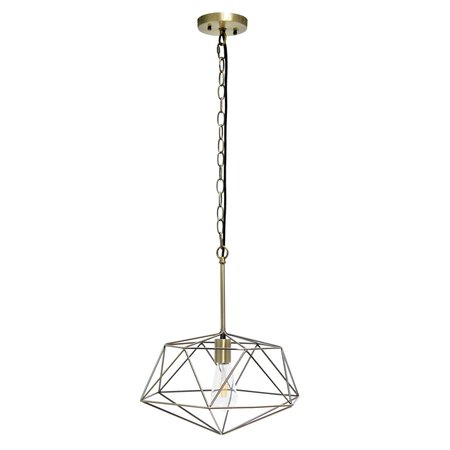 LALIA HOME 1 Light 16" Modern Metal Wire Paragon Hanging Ceiling Pendant Fixture, Antique Brass LHP-3003-AB